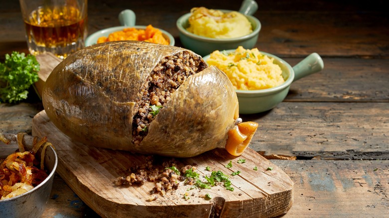 traditional haggis on cutting board