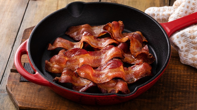 Crispy cooked bacon in a skillet