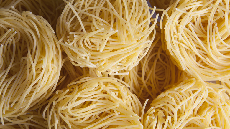 nests of dried angel hair pasta