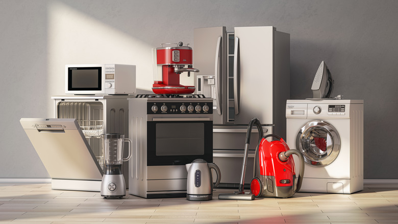 Various large kitchen appliances.