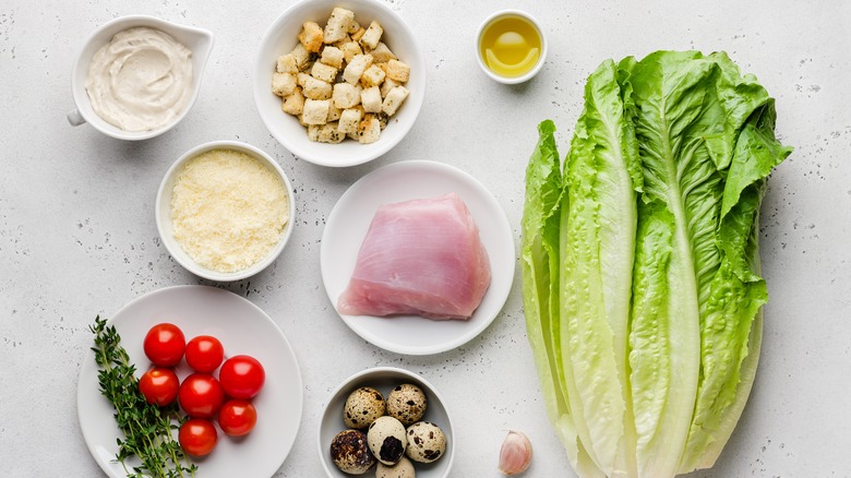 head of romaine lettuce and ingredients