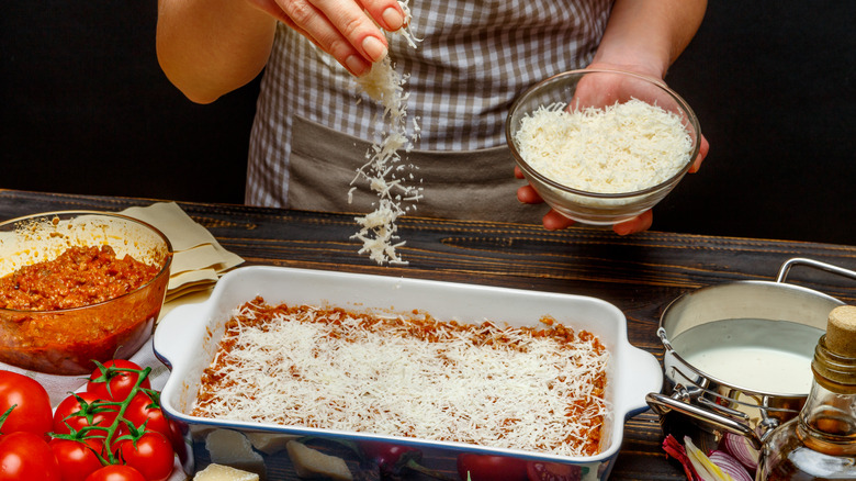 Chef making lasagna