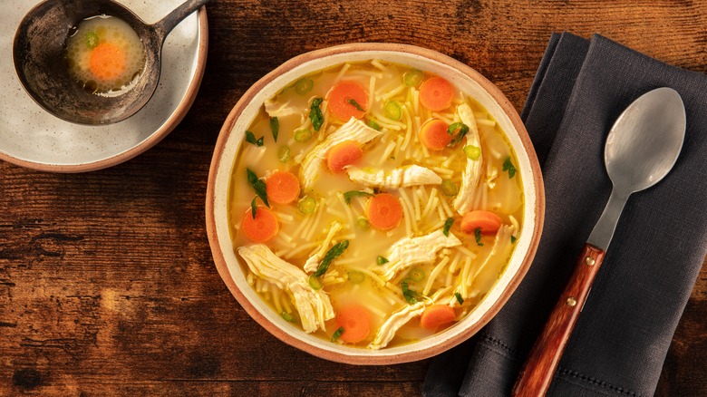 chicken noodle soup in a bowl