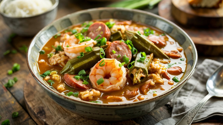 A bowl of gumbo.