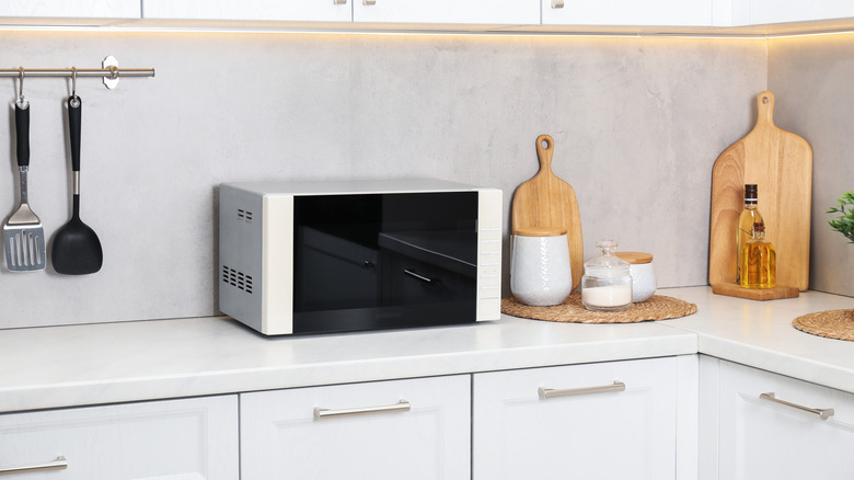 A countertop microwave.
