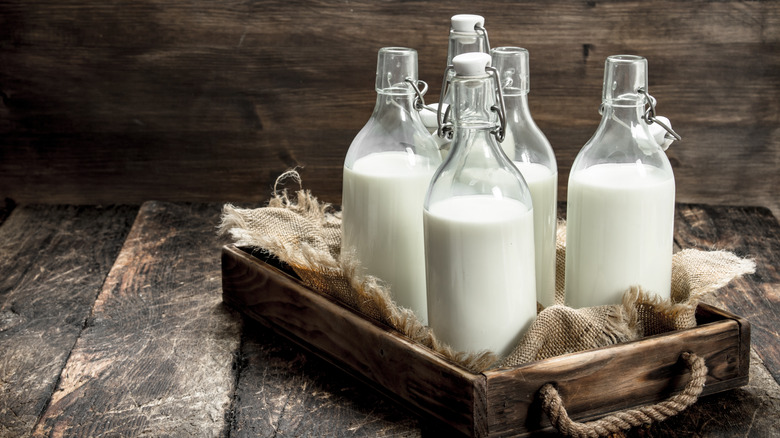 Glass bottles of milk