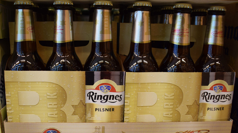 Pictured six-pack of Ringnes beer.