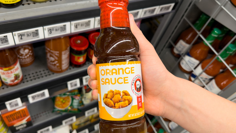 Panda Express branded orange sauce at a grocery store.