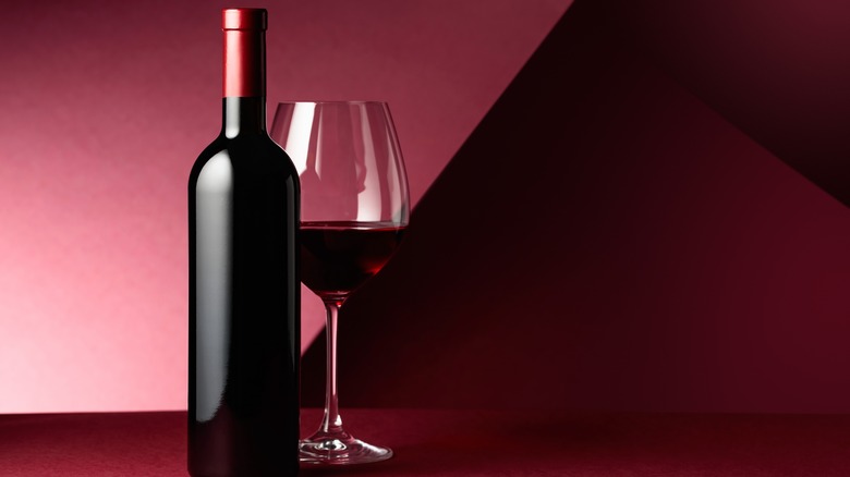 bottle and glass red wine