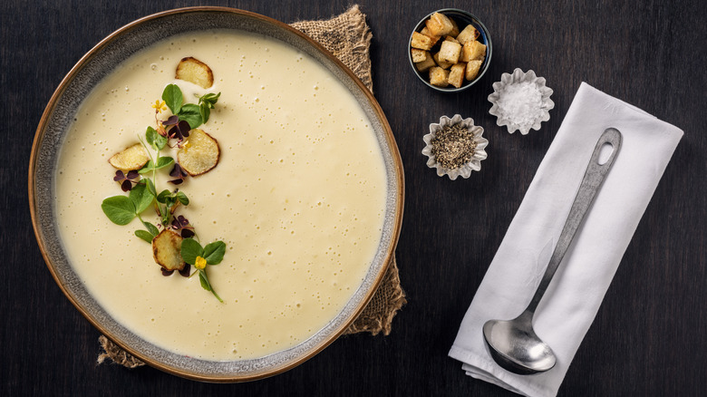 Bowl of potato leek soup