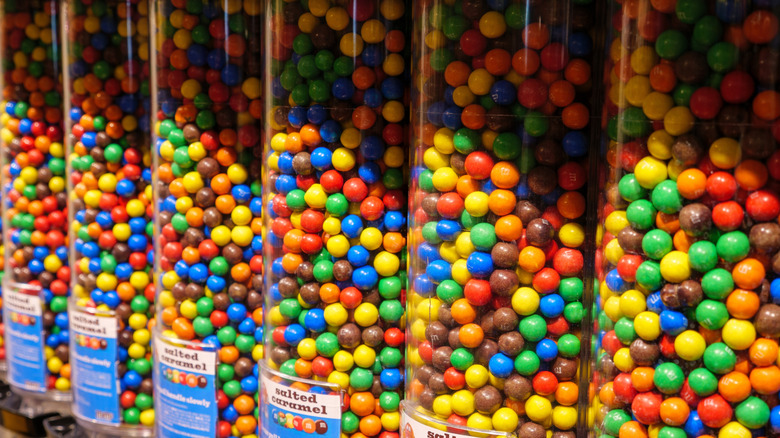 M&M's in clear candy dispensers