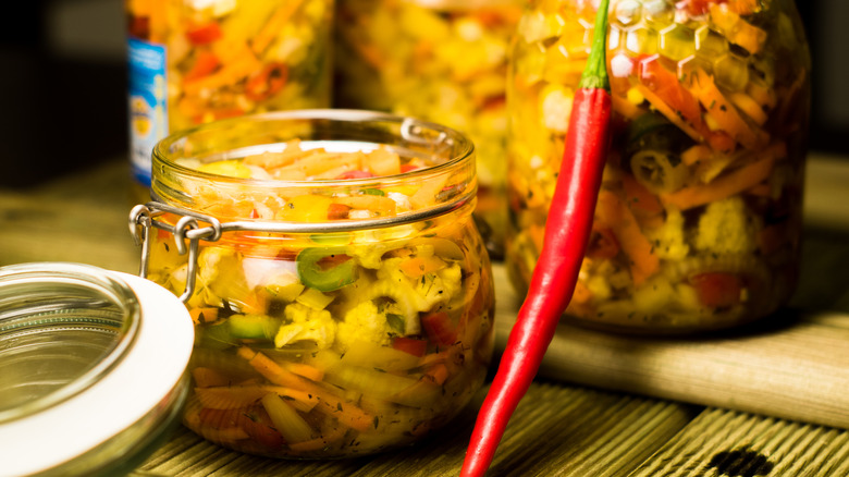 Jar of giardiniera pickles