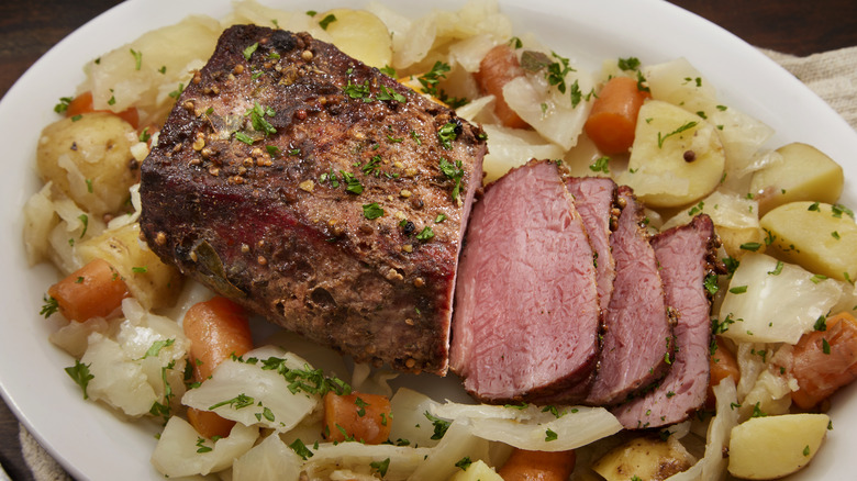 corned beef, cabbage, and potatoes