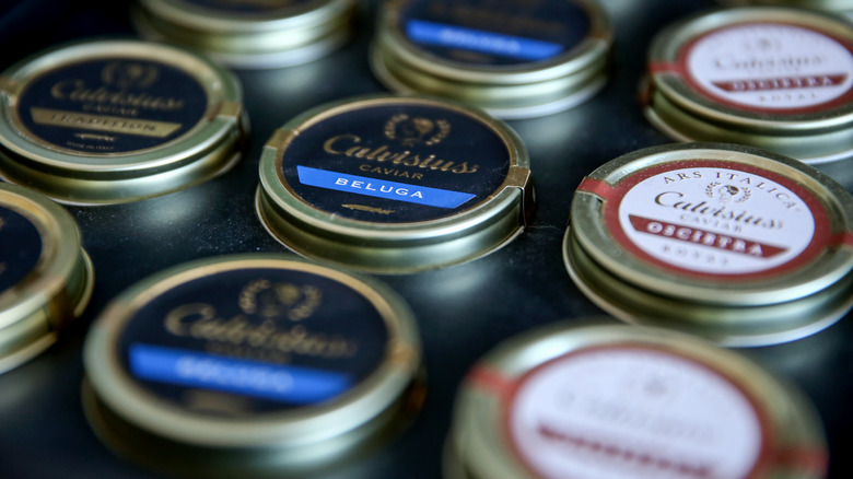 Tins of beluga caviar