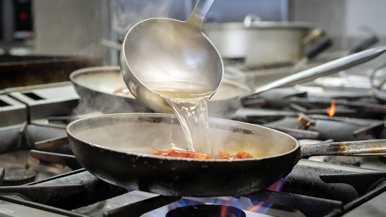 Pasta water added to sauce