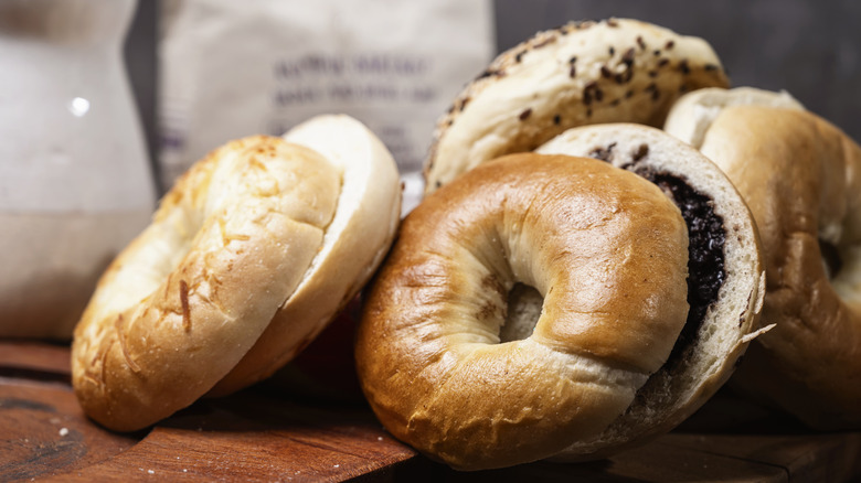 A variety of halved bagels
