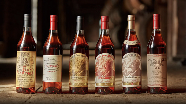 Bottles of Pappy Van Winkle lined up