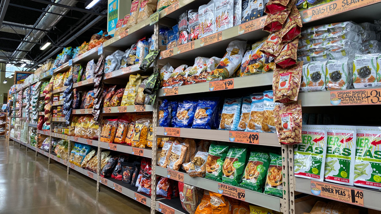 snack chips on shelf at Trader Joe's