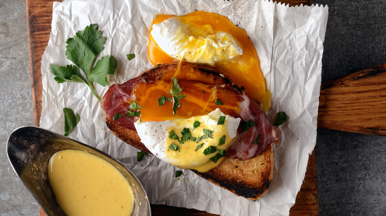 open face sourdough sandwich with poached egg