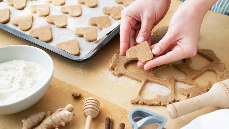 Rolling dough on parchment paper
