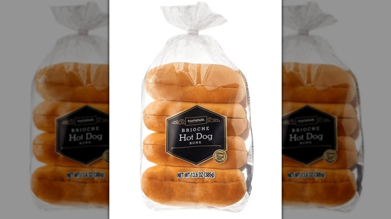 Isolated package of Marketside brioche hot dog buns.