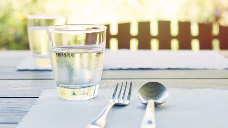 Water glass on table