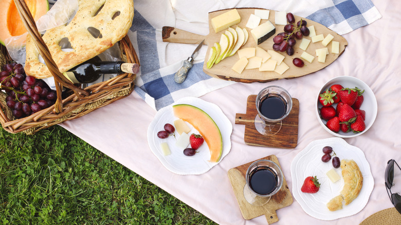 Cheeses served outside during summer picnic.