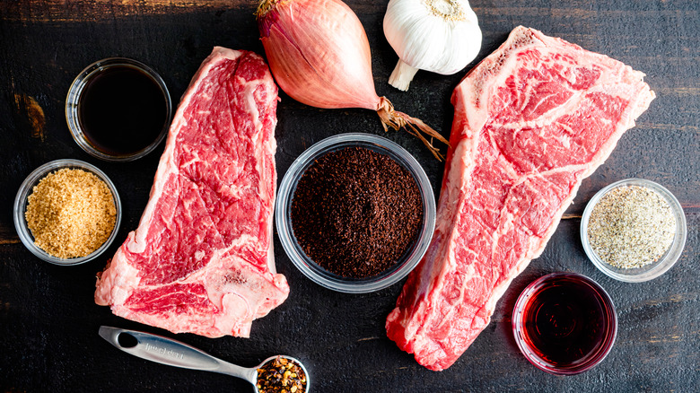 ingredients for a coffee rub on NY strip steaks