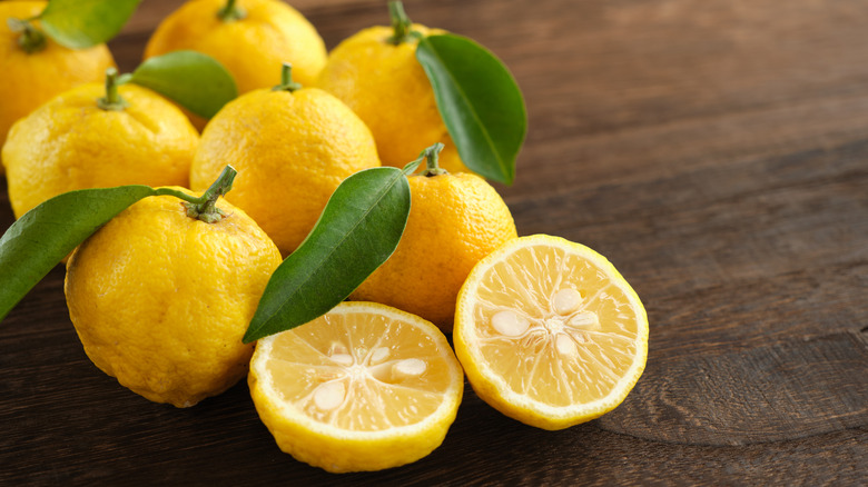 Yellow yuzu fruits