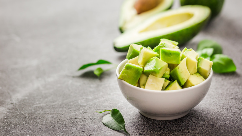 Bowl of cubed avocado