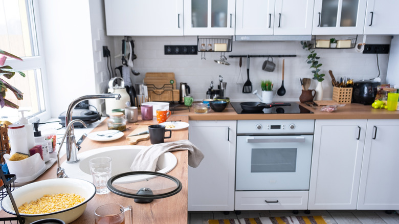 A cluttered kitchen