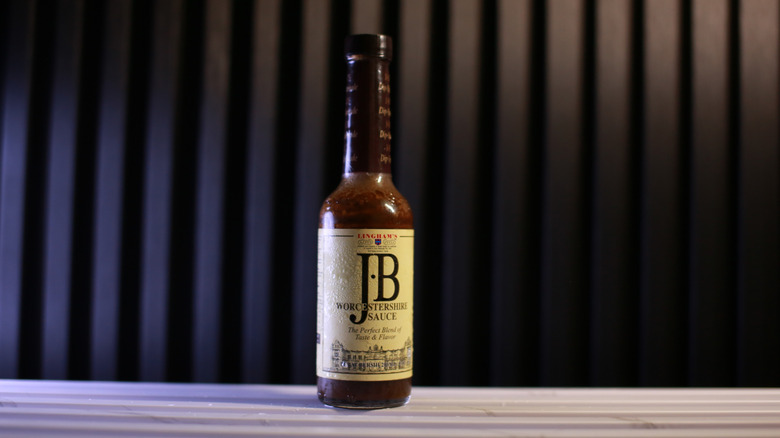 A bottle of Worcestershire sauce.