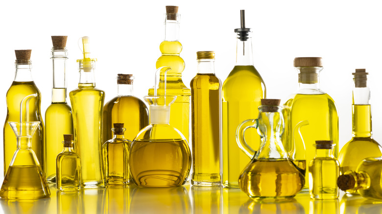 Olive oil in glass bottles