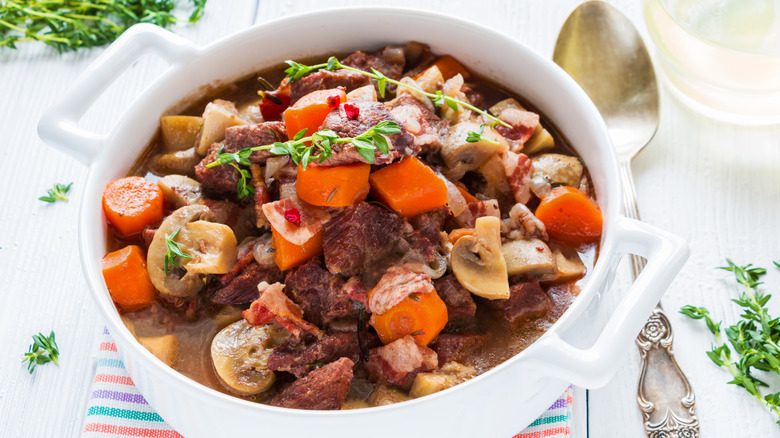 Beef bourguigon with bacon