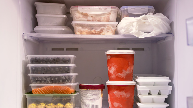 Open freezer full of food