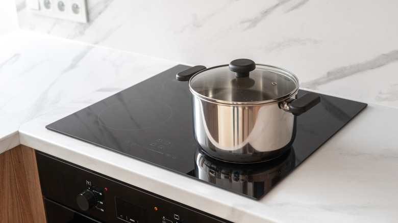 pot sitting on a glass cooktop