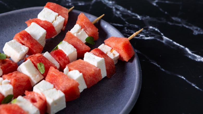 Feta and watermelon skewers