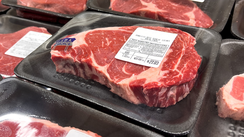 Steaks in a packages at the supermarket