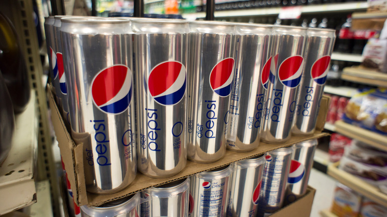 pack of slim pepsi cans at grocery store