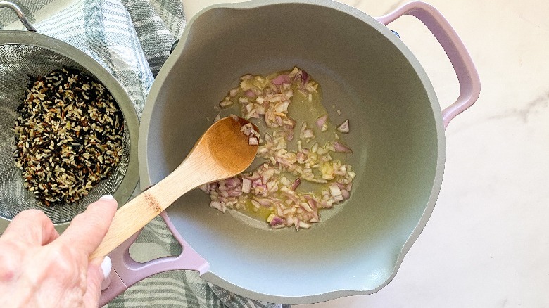 shallots and butter in pot