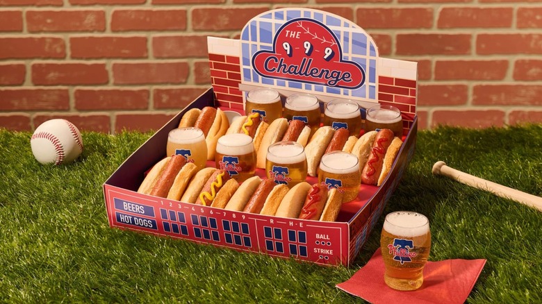 Philadelphia Phillies 9-9-9 challenge box with hot dogs and beers