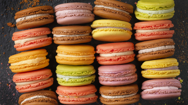 Stacks of colorful macarons