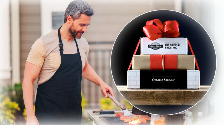man grilling with Omaha Steaks