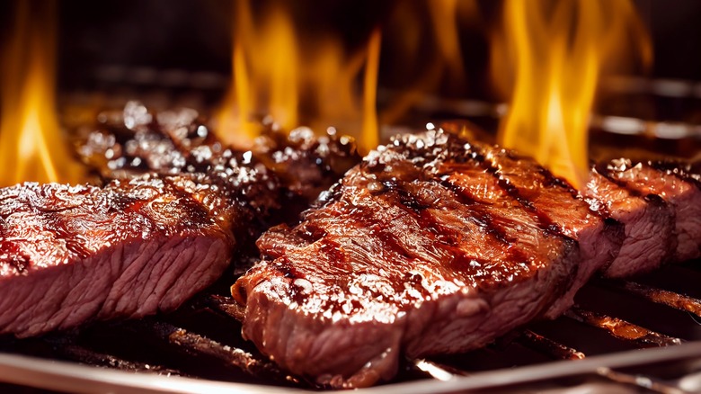 two steaks on grill