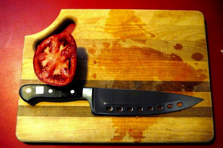 You've got a brand new knife - slice 'em, dice 'em, chop away Go ahead, f*ck those veggies up.