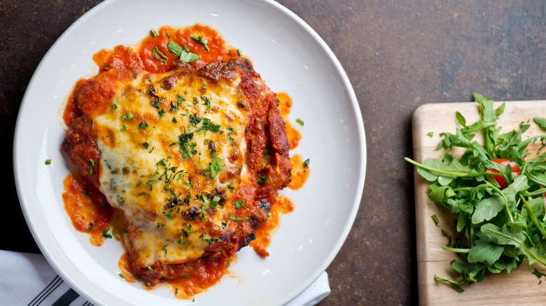 chicken parm on white plate