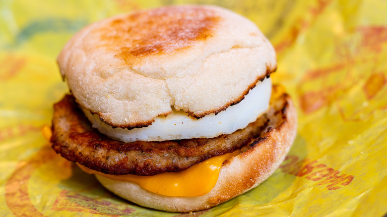 A McDonald's Sausage and Egg McMuffin.