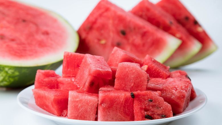 watermelon cubes and slices
