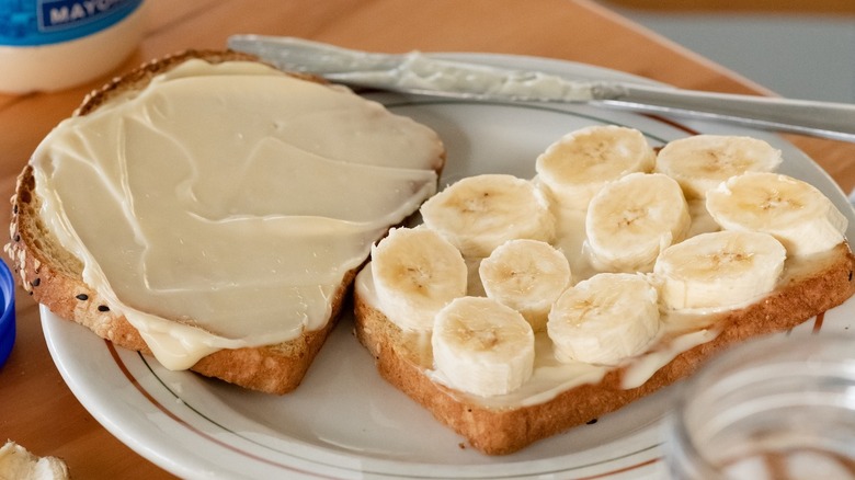 Mayo and banana sandwich on a plate