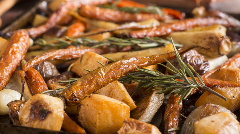 Roasted vegetables on sheet pan